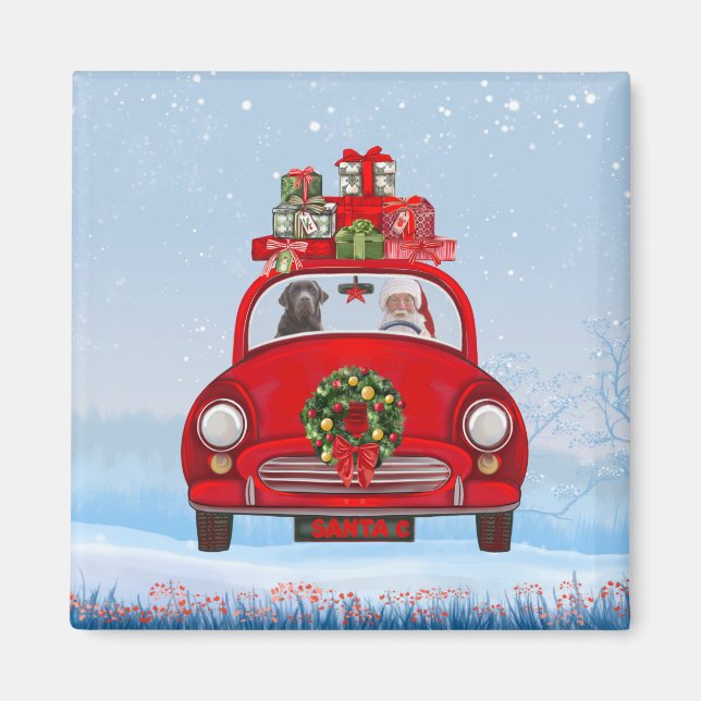 Aimant Labrador Chien En Voiture Avec Le Père Noël (Devant)