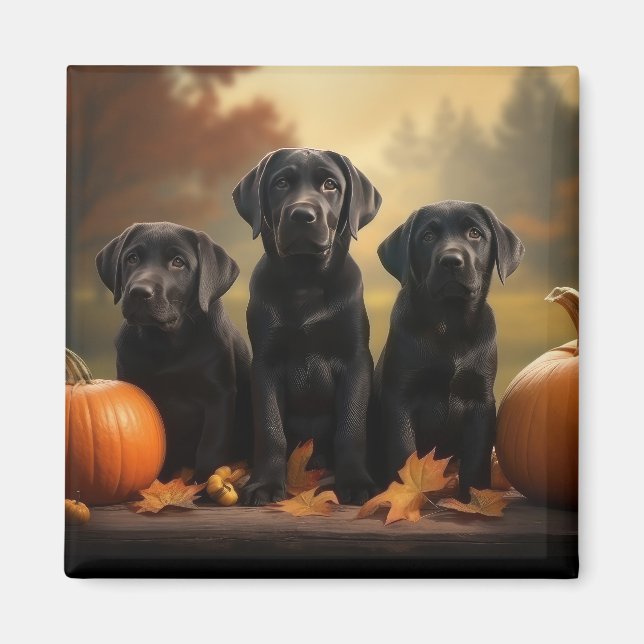 Aimant Labrador Chiot Automne Citrouille de plaisir (Devant)