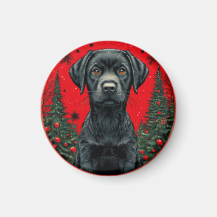 Aimant Labrador noir de Noël avec des arbres de fête