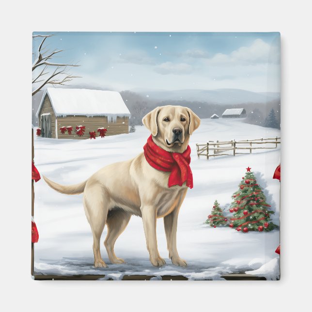 Aimant Labrador Retriever Dog in Snow Christmas (Devant)