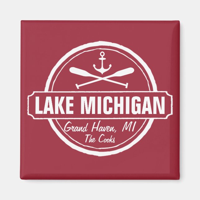 Aimant Lac Michigan, ville personnalisée, nom, ancre, pag (Devant)