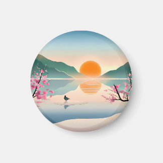 Aimant Lac Sunrise Zen Minimaliste