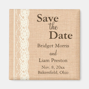 Aimant Lace ivoire & Burlap Lumière Enregistrer la date