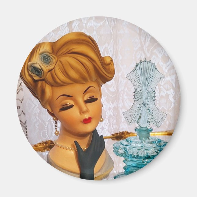 Aimant Lady Head Vase Bleu Rose Parfum bouteille Glam (Devant)