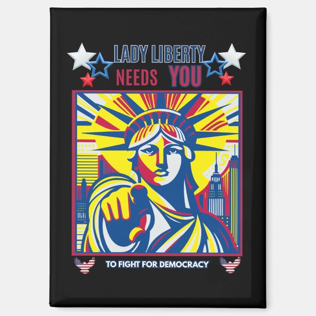 Aimant Lady Liberty a besoin de toi ! BG Noire lutte cont (Recto)