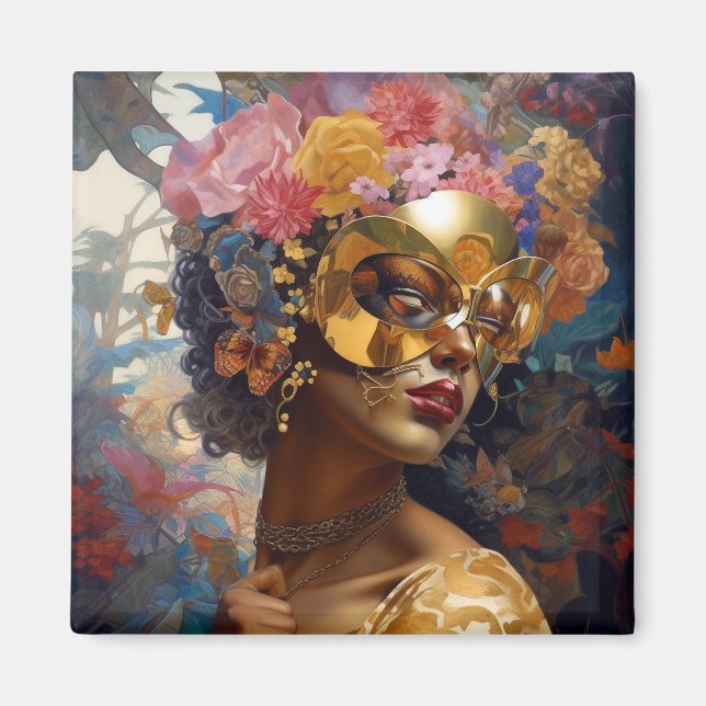 Aimant Lady Portant un Masque Art Imaginaire noir (Devant)