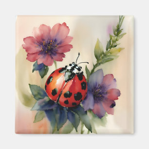 Aimant Ladybug Aquarelle Botanique Floral Art