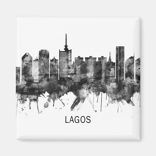 Aimant Lagos Nigeria Skyline BW (Devant)