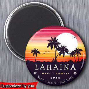 Aimant Lahaina Maui Hawaii Retro Sunset Palm Trees 60s