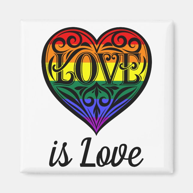 Aimant L'amour est amour LGBTQ Coeur arc-en-ciel (Devant)