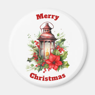 Aimant Lanterne rouge de Noël Poinsettia et pin