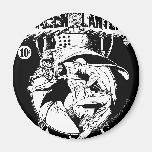 Aimant Lanterne verte avec cape en combat, noir et blanc (Devant)