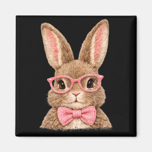 Aimant Lapin de Pâques aux lunettes roses et visage de la