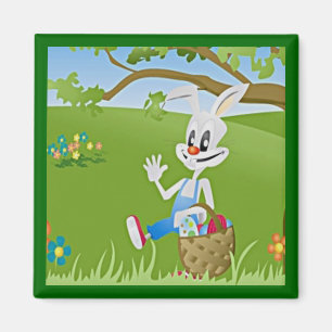 Aimant Lapin de Pâques avec oeufs