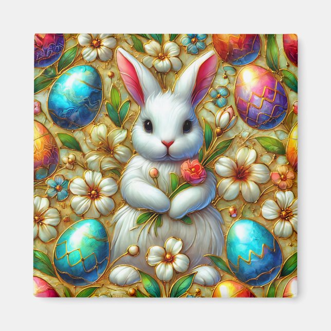 Aimant ~ Lapin de Pâques et Oeufs ~ (Devant)