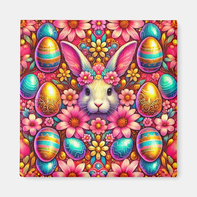 Aimant ~ Lapin de Pâques et Oeufs ~ (Devant)