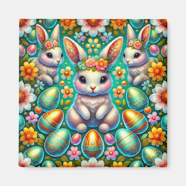 Aimant ~ Lapin de Pâques et Oeufs ~ (Devant)