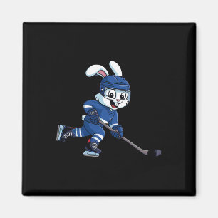 Aimant Lapin de Pâques heureux jouant au hockey sur glace