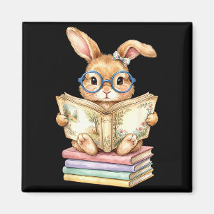 Aimant Lapin de Pâques mignon lisant des livres lecteur e