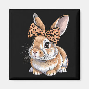 Aimant Lapin de Pâques mignon visage arc léopard lapin fe
