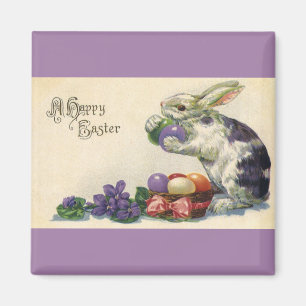 Aimant Lapin de Pâques vintage avec oeufs de Pâques dans 