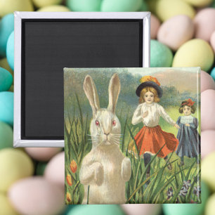 Aimant Lapin de Pâques vintage et enfants Joyeuse fête de