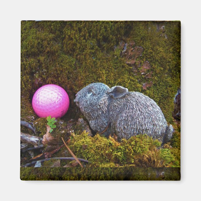 Aimant Lapin gris / lapin et balle de golf rose (Devant)