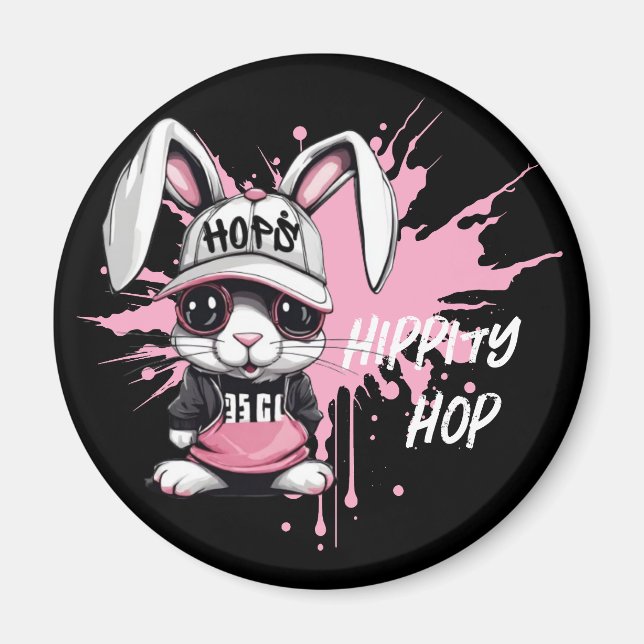 Aimant Lapin Hip hop de dessin animé Whimsical (Devant)