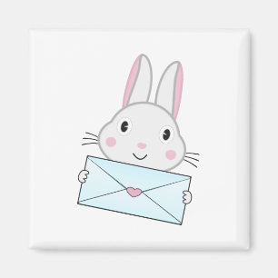Aimant Lapin mignon et adorable tenant une lettre d'amour