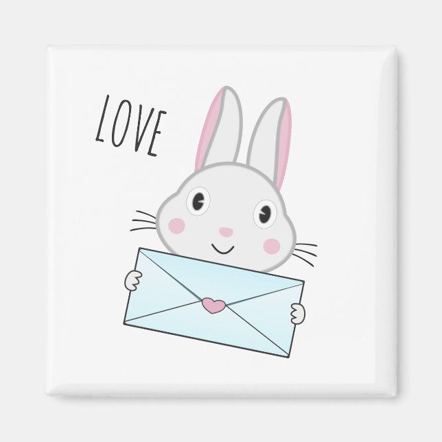 Aimant Lapin mignon et adorable tenant une lettre d'amour (Devant)