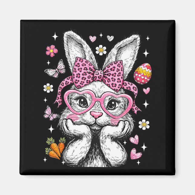Aimant Lapin mignon visage de léopard coquette noeud de P (Devant)