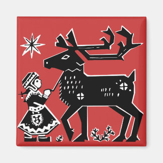 Aimant Lapland Girl Holds Reindeer Christmas