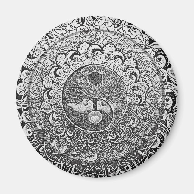 Aimant L'arbre de vie Yin Yang aux couleurs d'argent (Devant)