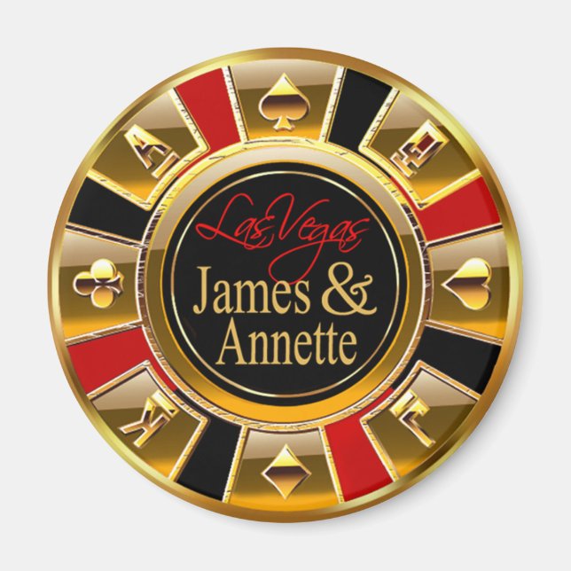 Aimant Las Vegas Deluxe Gold & Red Casino Chip Favoriser (Devant)