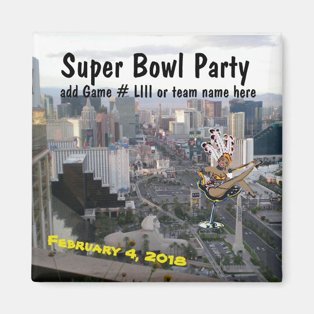 Aimant Las Vegas Super Football Party avec showgirl (Devant)
