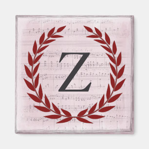 Aimant Laurel Feuille de couronne Musique Monogramme init