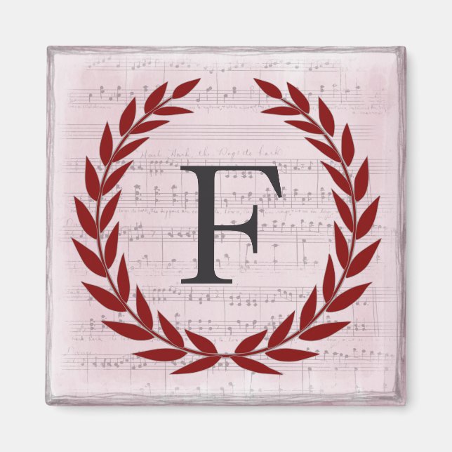 Aimant Laurel Wreath Sheet Musique Monogramme initial F (Devant)