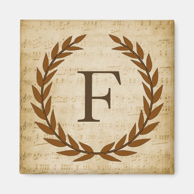 Aimant Laurel Wreath Sheet Musique Monogramme initial F (Devant)