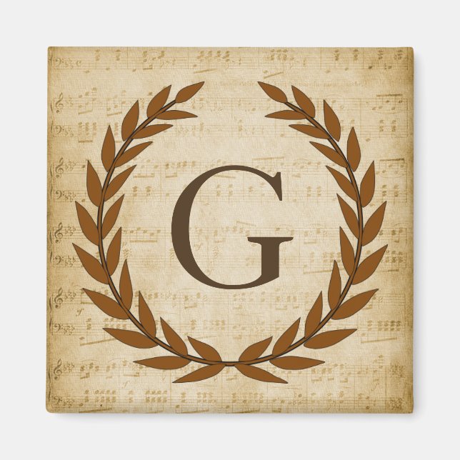 Aimant Laurel Wreath Sheet Musique Monogramme initial G (Devant)