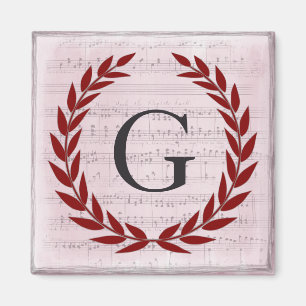 Aimant Laurel Wreath Sheet Musique Monogramme initial G