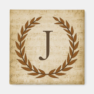 Aimant Laurel Wreath Sheet Musique Monogramme initial J