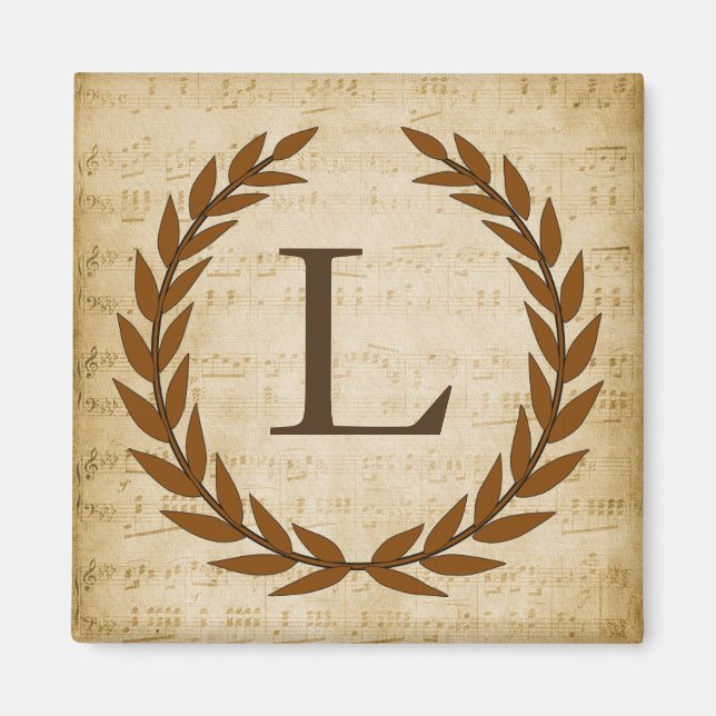 Aimant Laurel Wreath Sheet Musique Monogramme initial L (Devant)