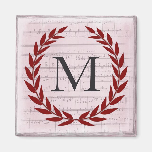 Aimant Laurel Wreath Sheet Musique Monogramme initial M (Devant)