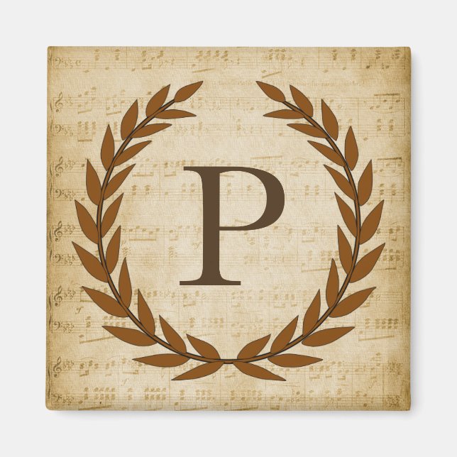 Aimant Laurel Wreath Sheet Musique Monogramme initial P (Devant)