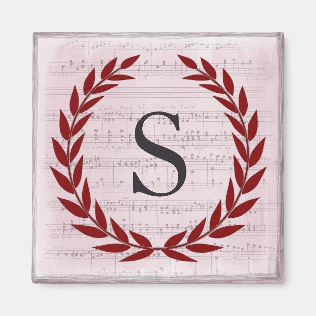 Aimant Laurel Wreath Sheet Musique Monogramme initial S (Devant)