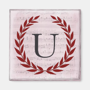 Aimant Laurel Wreath Sheet Musique Monogramme initial U