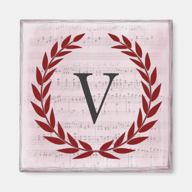 Aimant Laurel Wreath Sheet Musique Monogramme initial V (Devant)