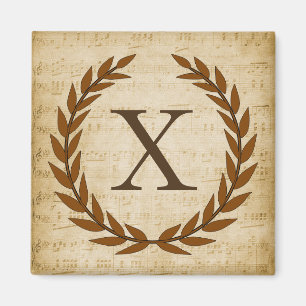 Aimant Laurel Wreath Sheet Musique Monogramme initial X