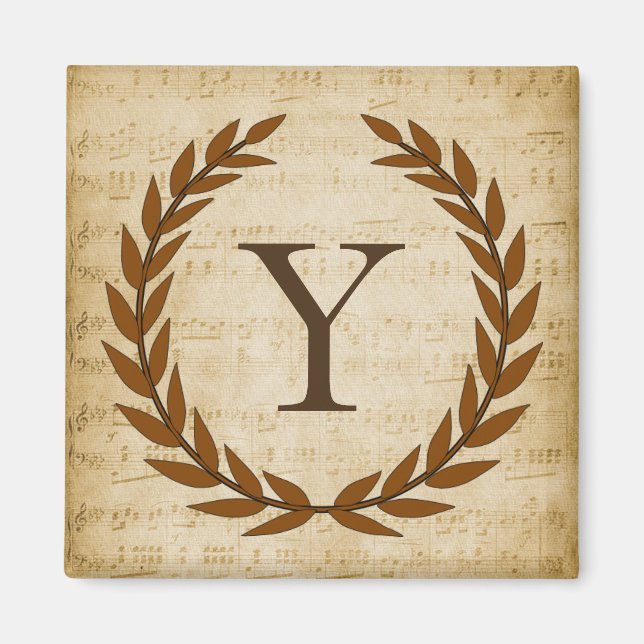 Aimant Laurel Wreath Sheet Musique Monogramme initial Y (Devant)