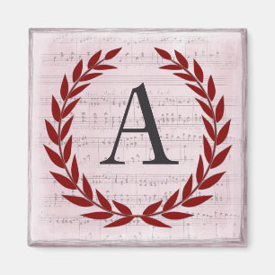 Aimant Laurel Wreath Sheet Musique Monogramme Initiale A